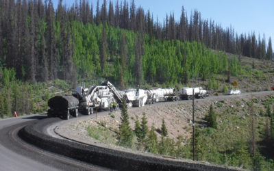 Coughlin Company performing Cold In-Place Recycling along a narrow mountain pass.