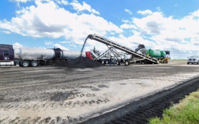 Processing of reclaimed asphalt pavement as part of the Cold Central Plant Recycling process.